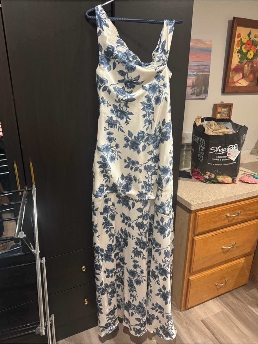 Revelry White Maxi Dress with Blue Floral Print
